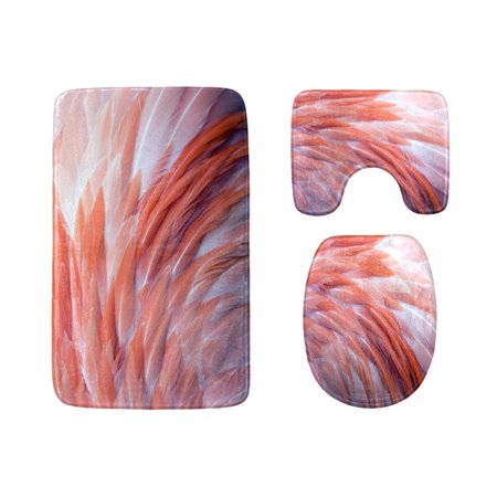 CHAPLLE Beautiful Feathers Chicken Feathers Parrot Feathers 3 Piece Bathroom Rugs Set Bath Rug Contour Mat and Toilet Lid Cover