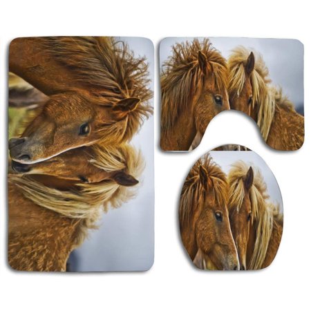 CHAPLLE Beautiful Horses 3 Piece Bathroom Rugs Set Bath Rug Contour Mat and Toilet Lid Cover