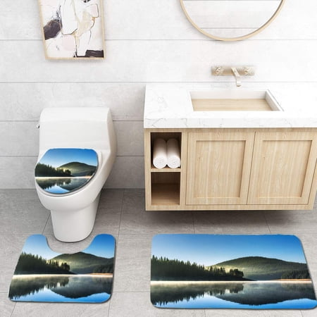 CHAPLLE Beautiful Lake and Mountains 3 Piece Bathroom Rugs Set Bath Rug Contour Mat and Toilet Lid Cover