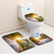 CHAPLLE Beautiful Landscape Asphalt Road in Forest at Sunrise 3 Piece Bathroom Rugs Set Bath Rug Contour Mat and Toilet Lid Cover