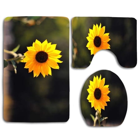 CHAPLLE Beautiful Little Sunflower Download 3 Piece Bathroom Rugs Set Bath Rug Contour Mat and Toilet Lid Cover