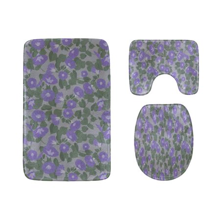 CHAPLLE Beautiful Morning Glory 3 Piece Bathroom Rugs Set Bath Rug Contour Mat and Toilet Lid Cover