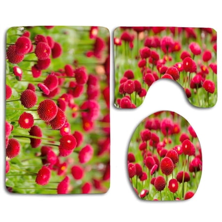CHAPLLE Beautiful Red Daisy 3 Piece Bathroom Rugs Set Bath Rug Contour Mat and Toilet Lid Cover