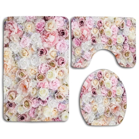 CHAPLLE Beautiful Roses Valentine S Day 3 Piece Bathroom Rugs Set Bath Rug Contour Mat and Toilet Lid Cover