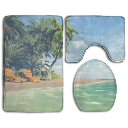 CHAPLLE Beautiful Seaside Scenery 3 Piece Bathroom Rugs Set Bath Rug Contour Mat and Toilet Lid Cover
