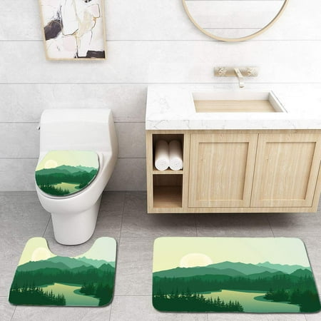 CHAPLLE Beautiful Sunrise at Mountain Lake 3 Piece Bathroom Rugs Set Bath Rug Contour Mat and Toilet Lid Cover