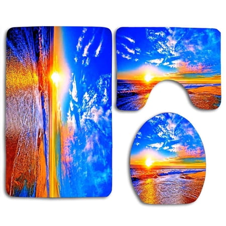 CHAPLLE Beautiful Sunset Beach Summer 3 Piece Bathroom Rugs Set Bath Rug Contour Mat and Toilet Lid Cover