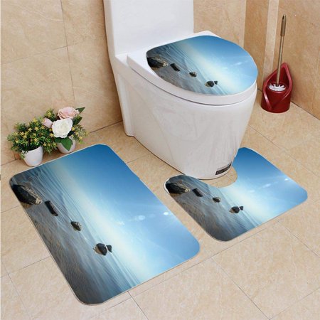 CHAPLLE Beautiful Water 3 Piece Bathroom Rugs Set Bath Rug Contour Mat and Toilet Lid Cover