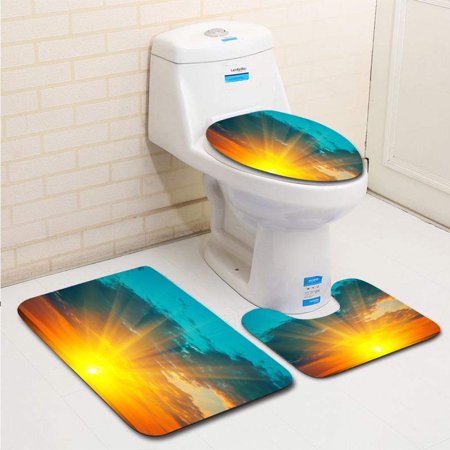 CHAPLLE Beautiful blazing sunset landscape at over meadow sky above it Amazing summer sunris 3 Piece Bathroom Rugs Set Bath Rug Contour Mat and Toilet Lid Cover