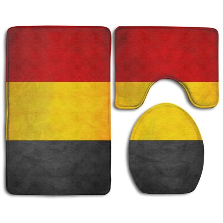 CHAPLLE Belgium Flag 3 Piece Bathroom Rugs Set Bath Rug Contour Mat and Toilet Lid Cover