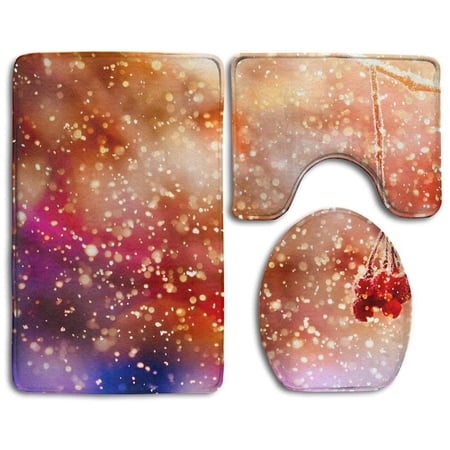 CHAPLLE Berry Colorful Nature Snow Winter 3 Piece Bathroom Rugs Set Bath Rug Contour Mat and Toilet Lid Cover