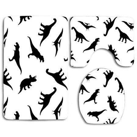 CHAPLLE Black Dinosaur 3 Piece Bathroom Rugs Set Bath Rug Contour Mat and Toilet Lid Cover