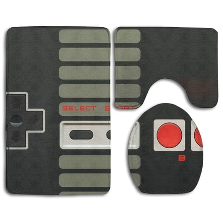 CHAPLLE Black Gamepad 3 Piece Bathroom Rugs Set Bath Rug Contour Mat and Toilet Lid Cover