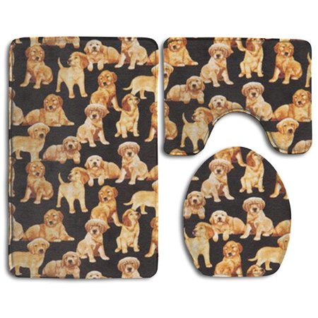 CHAPLLE Black Golden Retriever Dog Puppy Bath Rug Set Bathroom Rug Contour Lid Cover 3 Piece Bathroom Rugs Set Bath Rug Contour Mat and Toilet Lid Cover