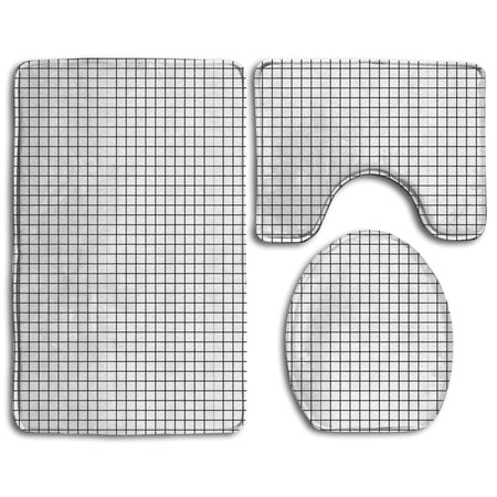 CHAPLLE Black Grid 3 Piece Bathroom Rugs Set Bath Rug Contour Mat and Toilet Lid Cover