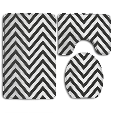 CHAPLLE Black Wave 3 Piece Bathroom Rugs Set Bath Rug Contour Mat and Toilet Lid Cover