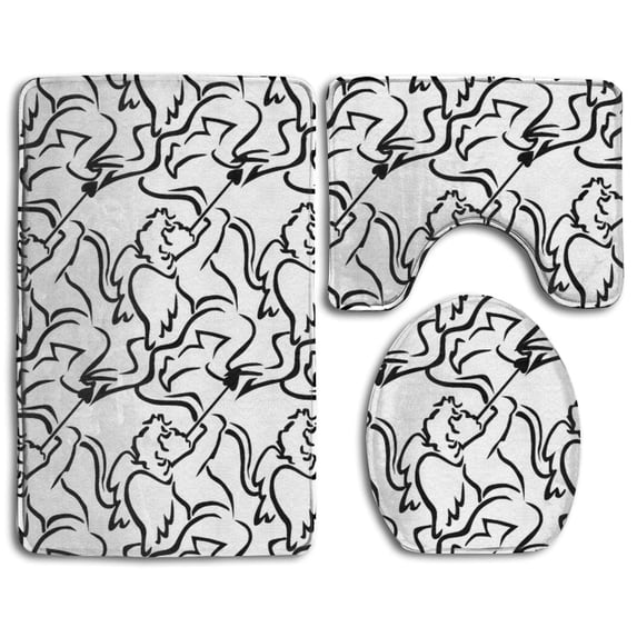 CHAPLLE Black White Cupid Abstract Amor Angel Arrow 3 Piece Bathroom Rugs Set Bath Rug Contour Mat and Toilet Lid Cover