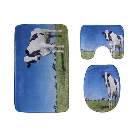 CHAPLLE Black-and-White Dairy Cows 3 Piece Bathroom Rugs Set Bath Rug Contour Mat and Toilet Lid Cover
