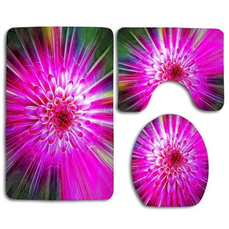 CHAPLLE Blazing Dahlia 3 Piece Bathroom Rugs Set Bath Rug Contour Mat and Toilet Lid Cover