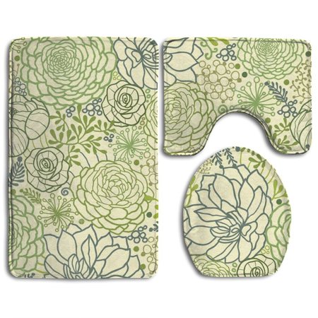CHAPLLE Blooming Flowers 3 Piece Bathroom Rugs Set Bath Rug Contour Mat and Toilet Lid Cover