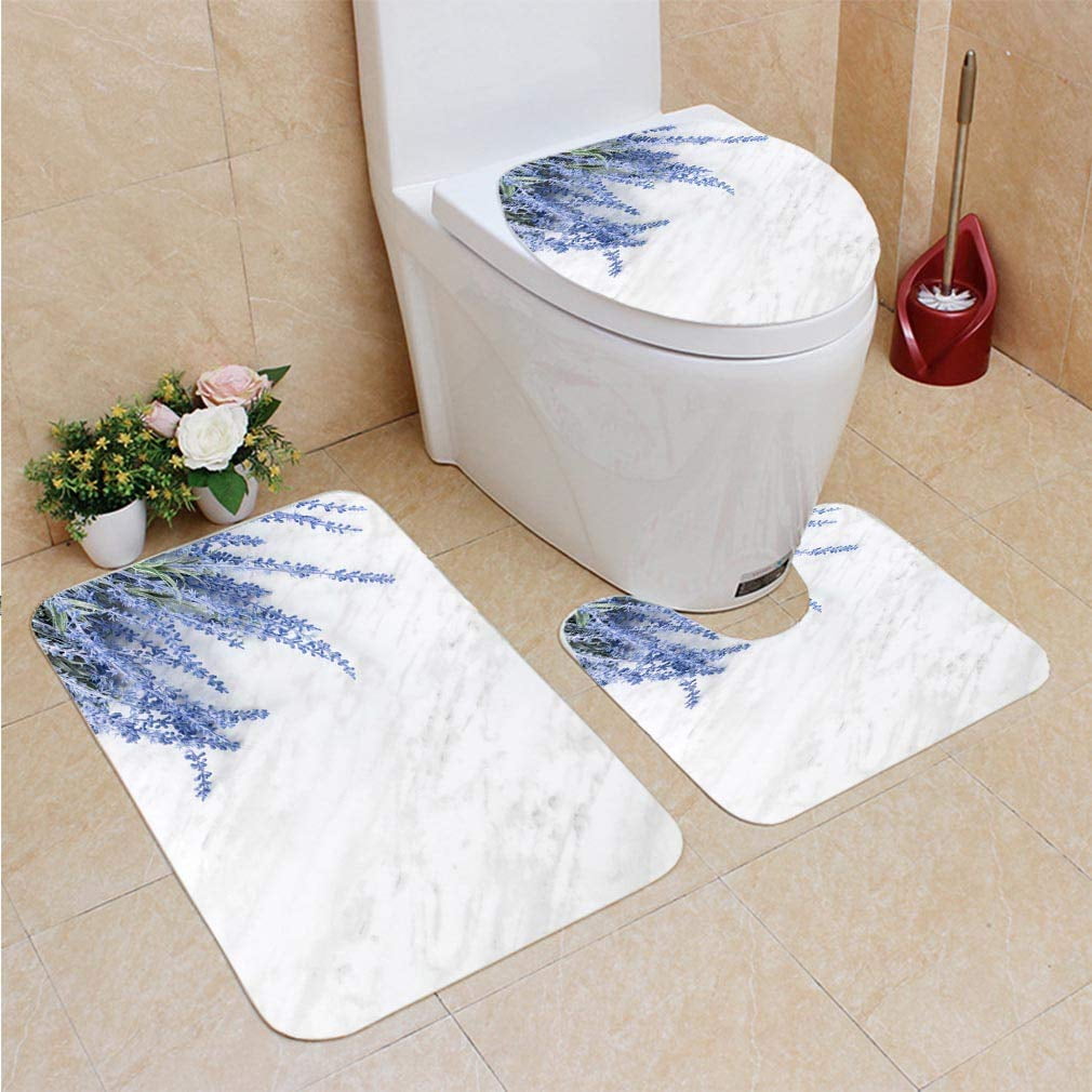 CHAPLLE Lavender Field 3 Piece Bathroom Rugs Set Bath Rug Contour Mat and  Toilet Lid Cover