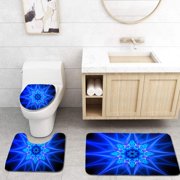 CHAPLLE Blue Glowing Plasma Flower in Space 3 Piece Bathroom Rugs Set Bath Rug Contour Mat and Toilet Lid Cover