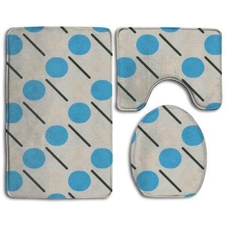 CHAPLLE Blue Spot Line 3 Piece Bathroom Rugs Set Bath Rug Contour Mat and Toilet Lid Cover