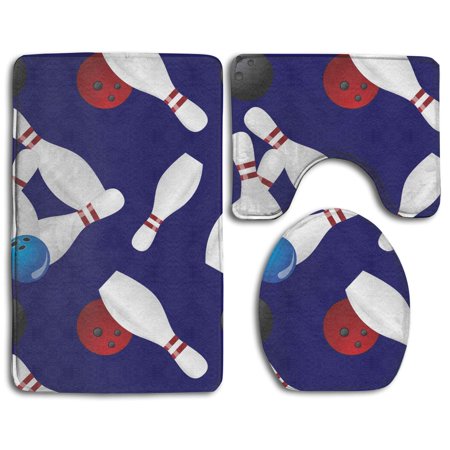 CHAPLLE Bowling Ball 3 Piece Bathroom Rugs Set Bath Rug Contour Mat and Toilet Lid Cover