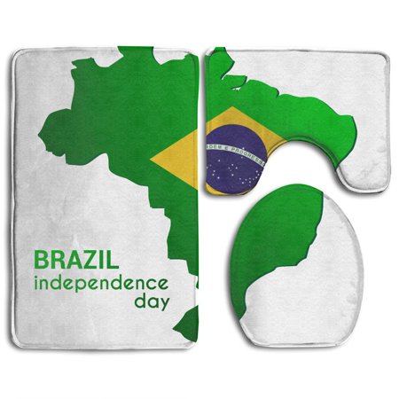 CHAPLLE Brazil Independence Day Map Awesome 3 Piece Bathroom Rugs Set Bath Rug Contour Mat and Toilet Lid Cover