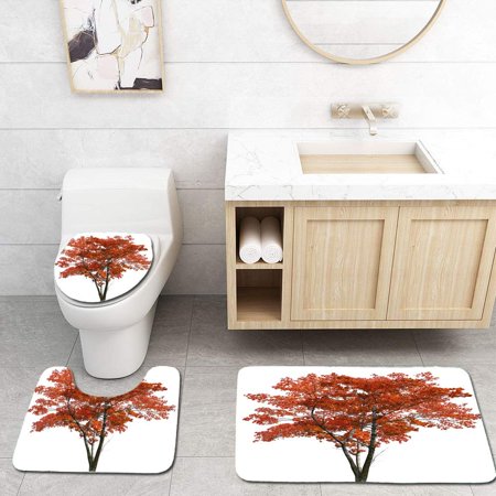 CHAPLLE Bright Large red Isolated Maple Tree 3 Piece Bathroom Rugs Set Bath Rug Contour Mat and Toilet Lid Cover