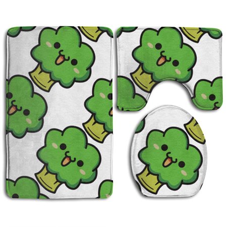 CHAPLLE Broccoli Cute 3 Piece Bathroom Rugs Set Bath Rug Contour Mat and Toilet Lid Cover