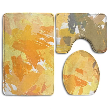 CHAPLLE Brushed Painted Abstract Brush Stroked Painting 3 Piece Bathroom Rugs Set Bath Rug Contour Mat and Toilet Lid Cover