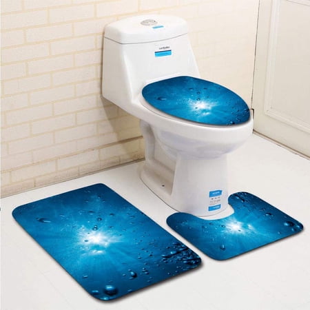 CHAPLLE Bublles Sunburst in Clear Turquoise Water 3 Piece Bathroom Rugs Set Bath Rug Contour Mat and Toilet Lid Cover