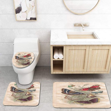 CHAPLLE Butterfly Old lithographic from 1852 3 Piece Bathroom Rugs Set Bath Rug Contour Mat and Toilet Lid Cover