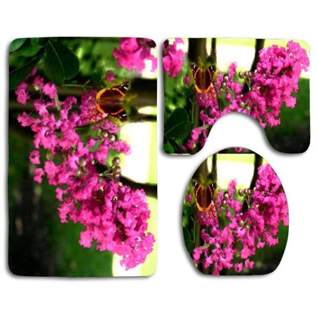 CHAPLLE Butterfly On Flowers 3 Piece Bathroom Rugs Set Bath Rug Contour Mat and Toilet Lid Cover
