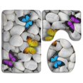 thumbnail image 1 of CHAPLLE Butterfly Pebbles 3 Piece Bathroom Rugs Set Bath Rug Contour Mat and Toilet Lid Cover, 1 of 2