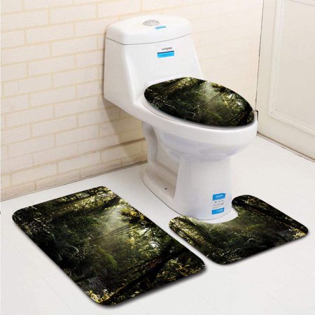 CHAPLLE Bwindi Impenetrable Forest 3 Piece Bathroom Rugs Set Bath Rug Contour Mat and Toilet Lid Cover