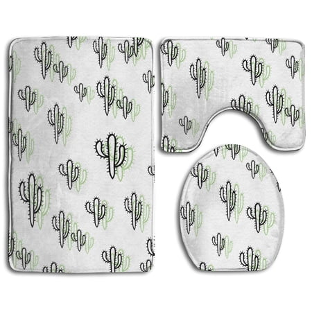 CHAPLLE Cactus 3 Piece Bathroom Rugs Set Bath Rug Contour Mat and Toilet Lid Cover
