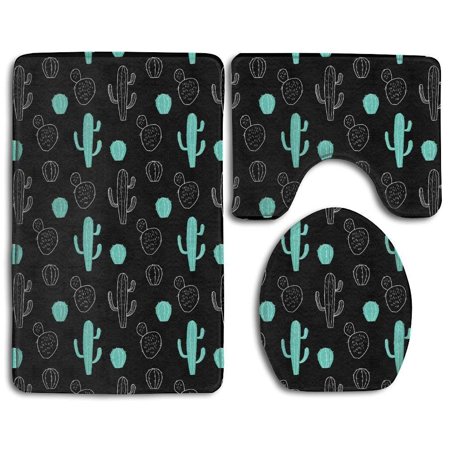 CHAPLLE Cactus Art 3 Piece Bathroom Rugs Set Bath Rug Contour Mat and Toilet Lid Cover