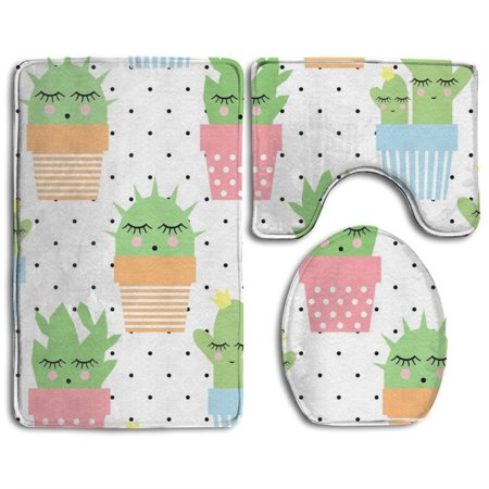 CHAPLLE Cactus Garden 3 Piece Bathroom Rugs Set Bath Rug Contour Mat and Toilet Lid Cover