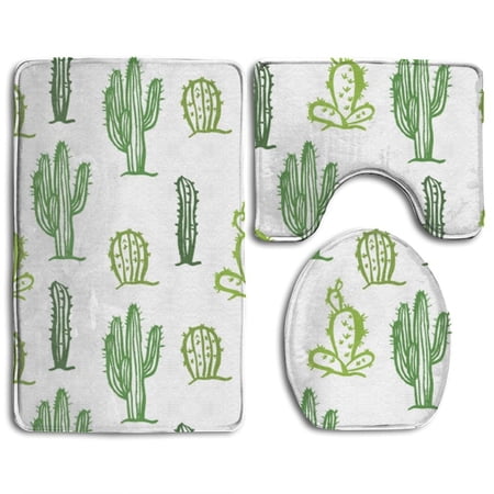 CHAPLLE Cactus Garden 3 Piece Bathroom Rugs Set Bath Rug Contour Mat and Toilet Lid Cover