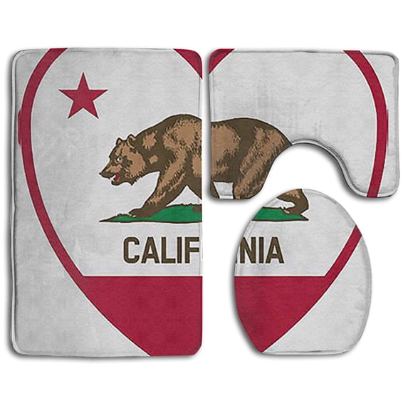 CHAPLLE California Bear 3 Piece Bathroom Rugs Set Bath Rug Contour Mat and Toilet Lid Cover