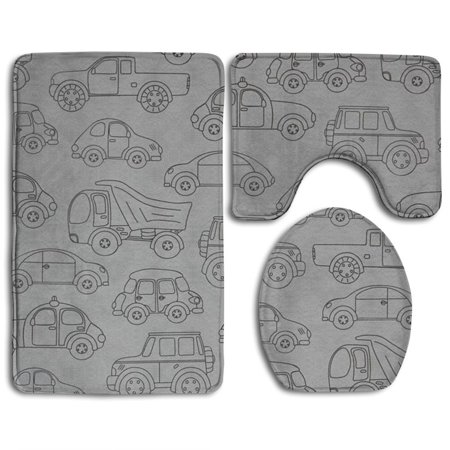 CHAPLLE Cartoon Car 3 Piece Bathroom Rugs Set Bath Rug Contour Mat and Toilet Lid Cover