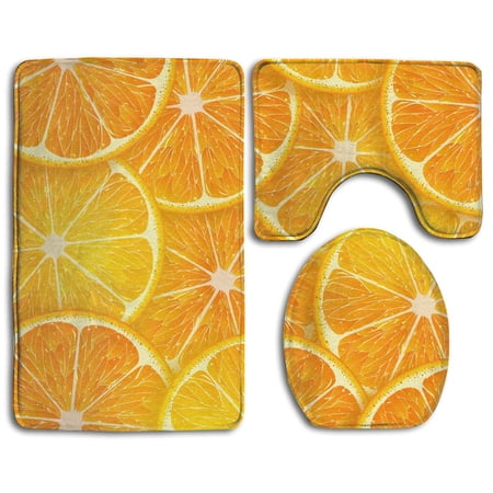 CHAPLLE Cartoon Cute Orange Lemon 3 Piece Bathroom Rugs Set Bath Rug Contour Mat and Toilet Lid Cover
