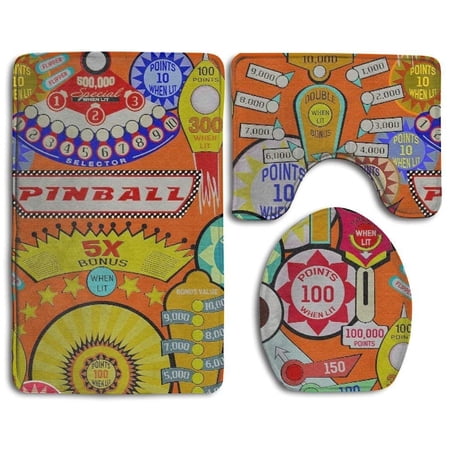 CHAPLLE Cartoon Pinball 3 Piece Bathroom Rugs Set Bath Rug Contour Mat and Toilet Lid Cover