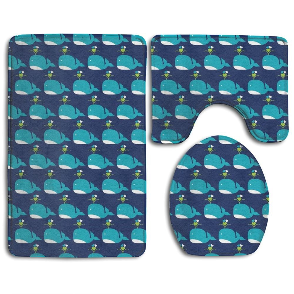 CHAPLLE Cartoon Whales 3 Piece Bathroom Rugs Set Bath Rug Contour Mat ...