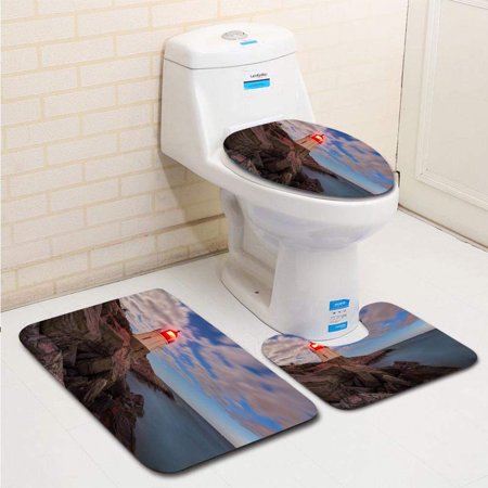 CHAPLLE Castle Hill house 3 Piece Bathroom Rugs Set Bath Rug Contour Mat and Toilet Lid Cover