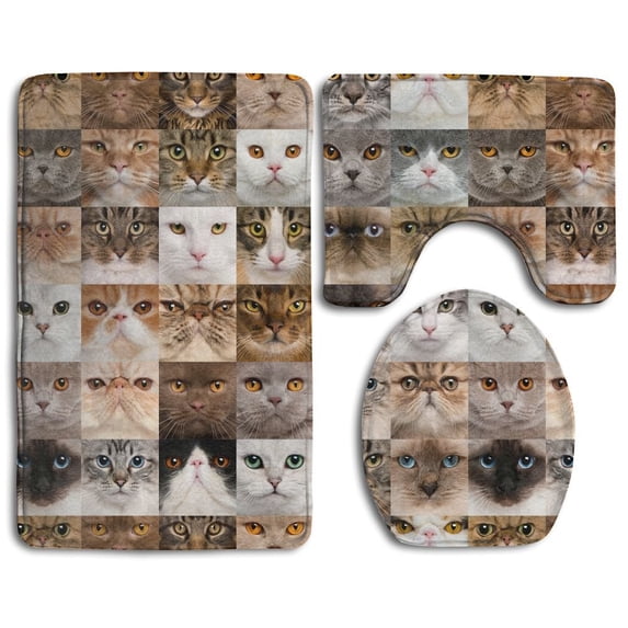 CHAPLLE Cat Breed 3 Piece Bathroom Rugs Set Bath Rug Contour Mat and Toilet Lid Cover