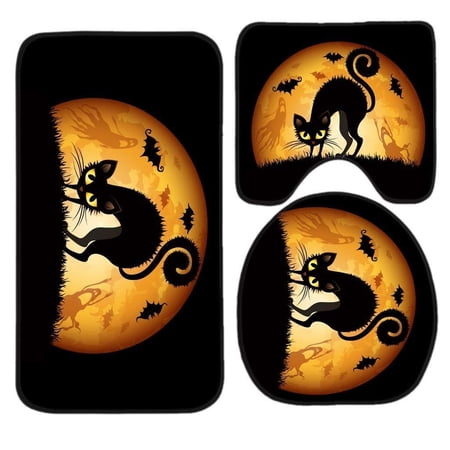 CHAPLLE Cats Are Evil on Halloween Night 3 Piece Bathroom Rugs Set Bath Rug Contour Mat and Toilet Lid Cover