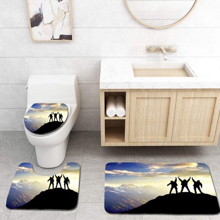 CHAPLLE Champions Team 3 Piece Bathroom Rugs Set Bath Rug Contour Mat and Toilet Lid Cover